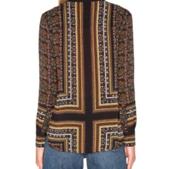 A.L.C. Franco 100% Silk in Brown Multi Button Front Top 8 - Picture 4 of 8